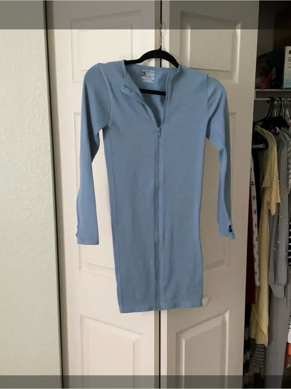 NWT PrettyLittleThing Light Blue Ribbed Zip-Up Dress XL : L15